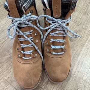 Cole Haan Brown Suede Boots with Plaid Detail